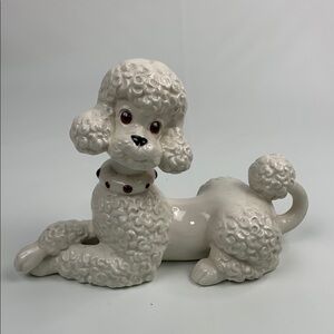 Atlantic Mold White Ceramic Poodle Figurine Poodle laying Collectible